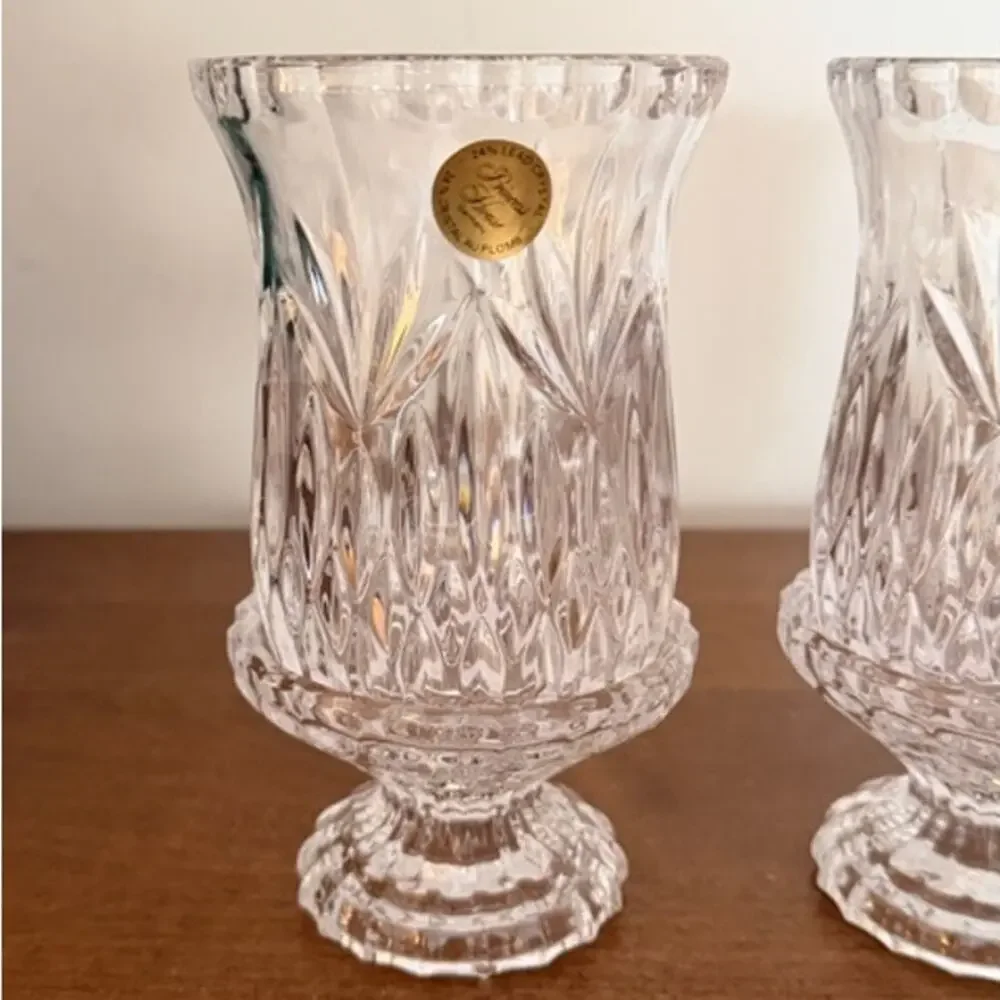 Vintage 1990s Princess House Highlights 24% Lead Crystal Candle Lamps 7” Set 2
